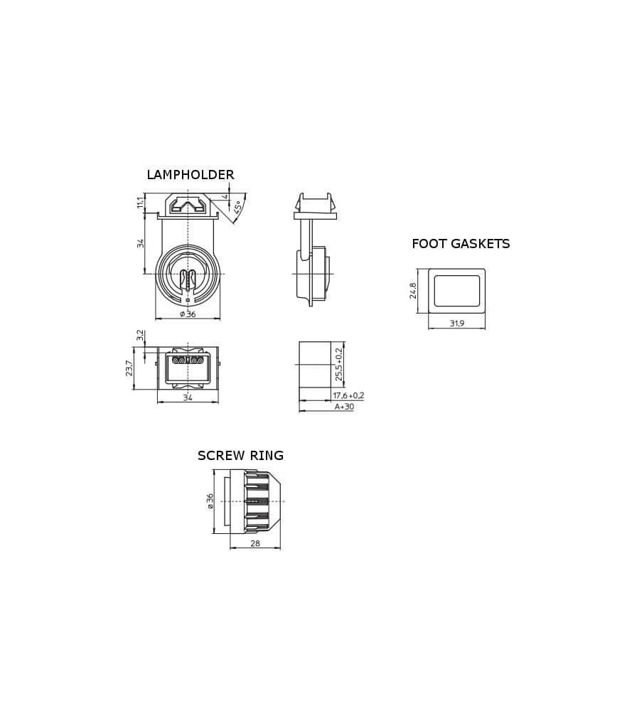 Lampholder G5 84108 screw ring and foot gaskets IP67, Vossloh Schwabe