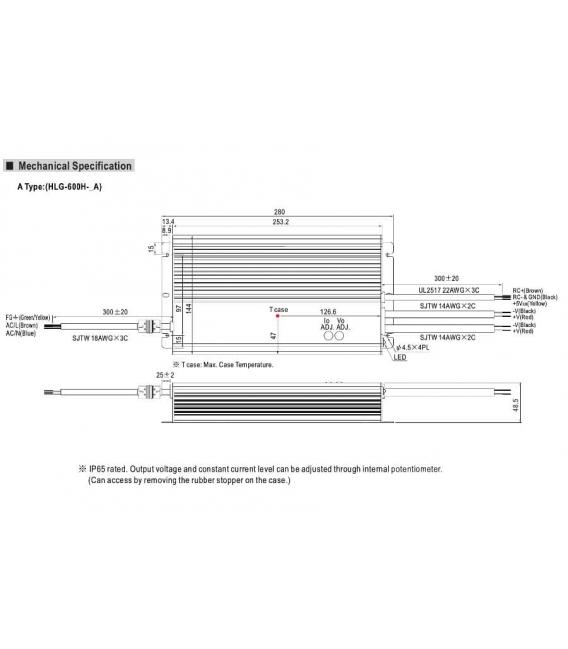 HLG 600H LED gonilnik 24A, 24V, 600W vodoodporen – fotografija