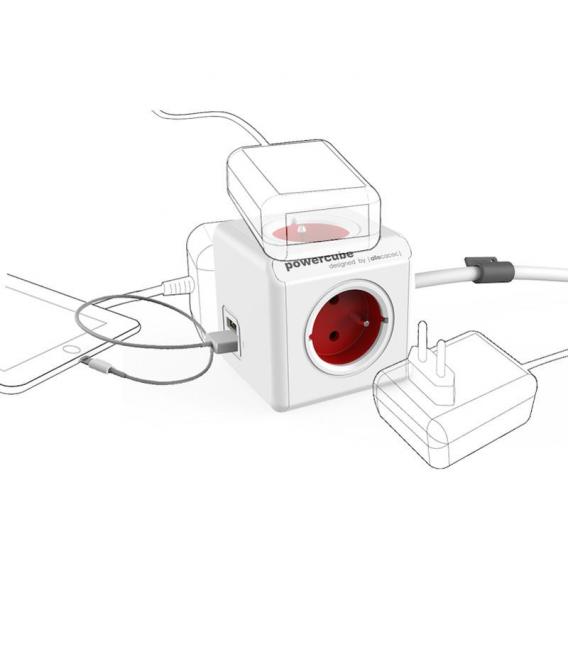 PowerCube Extended USB Type F Red 1.5m - Electrical Extension Cord – photo