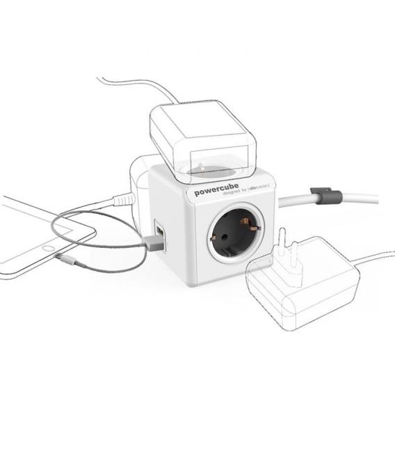 PowerCube podaljšani električni podaljšek USB tipa F 3 m - siva barva – fotografija