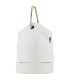 Portalámparas decorativo porcelana E27 blanco + gancho