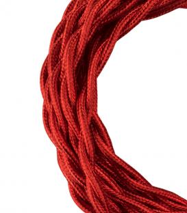 Cable textil decorativo trenzado 2C rojo metalizado 3m