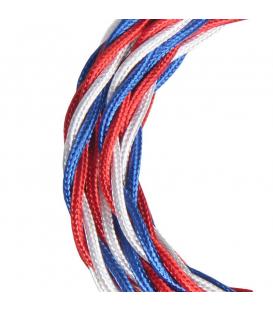 Cable textil decorativo trenzado 3c azul brillante blanco rojo 3m