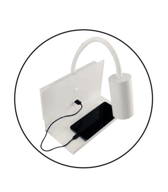 Luminaire mural LED Phone - FONO WLL GU10 blanc - avec étagère et USB pour la recharge – Photo