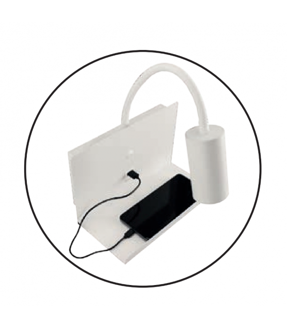 Apparecchio LED a parete Phone - FONO WLL GU10 bianco - con mensola e USB per la ricarica – Foto