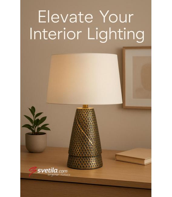 Lampe à poser Gold MAGDA E27 en beige - Une solution d'éclairage unique – Photo