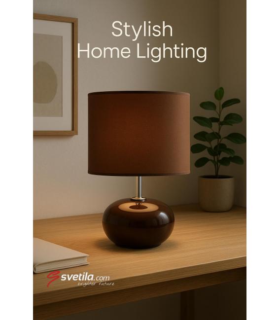 Lampe à poser PATI E14 marron - Illuminez votre bureau – Photo