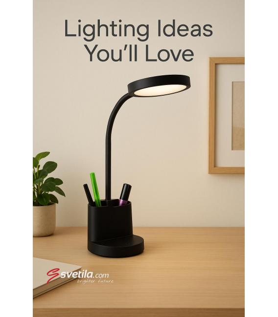 LABOR Lampada da scrivania a LED con luminosità a 3 livelli e supporto per matita - Nero – Foto