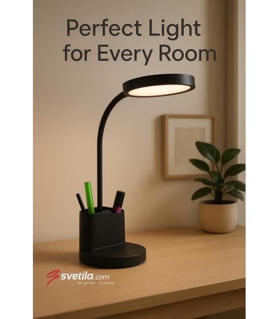 LABOR Lampe de bureau LED avec 3 niveaux de luminosité et porte-crayon - Noir – Photo